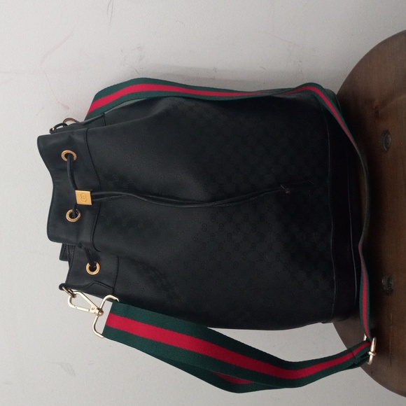 Authentic Vintage Gucci GG Monogram Micro Guccissima Web Drawstring Bucket Bag - Picture 2 of 9